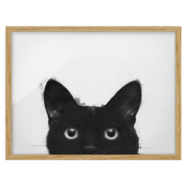 Wandbilder Illustration Schwarze Katze auf Weiß Malerei