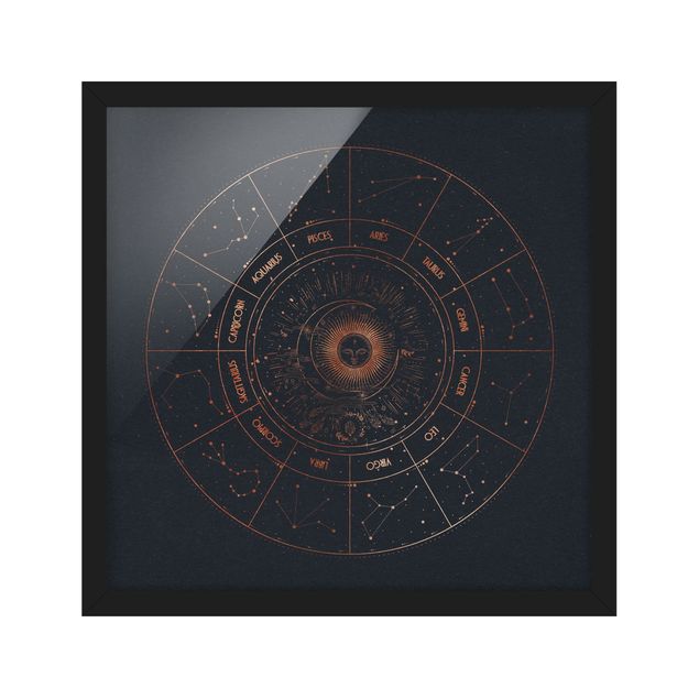 Bild mit Rahmen - Astrologie Die 12 Sternzeichen Blau Gold - Quadrat 1:1