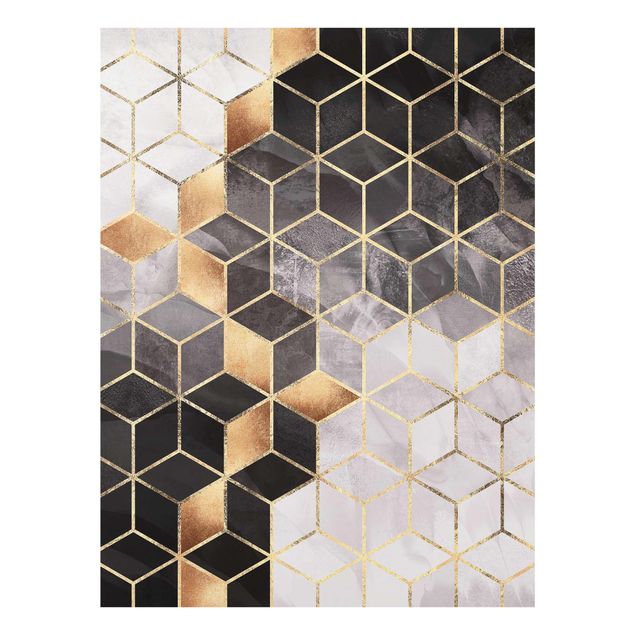 Glasbild - Schwarz Weiß goldene Geometrie - Hochformat 4:3