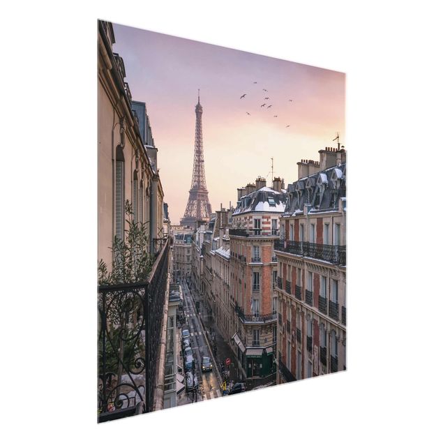 Glasbild - Eiffelturm bei Sonnenuntergang - Quadrat 1:1