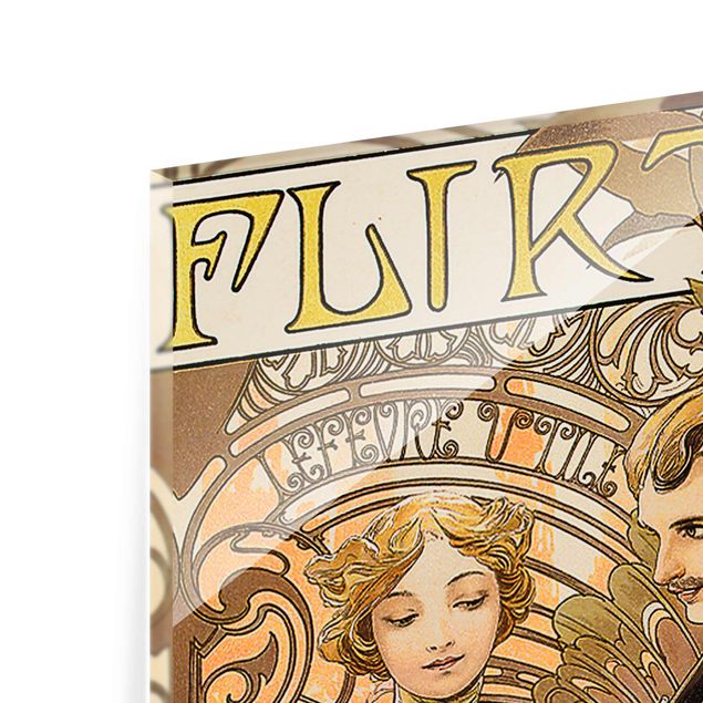 Glasbild - Alfons Mucha - Werbeplakat für Flirt Biscuits - Panel