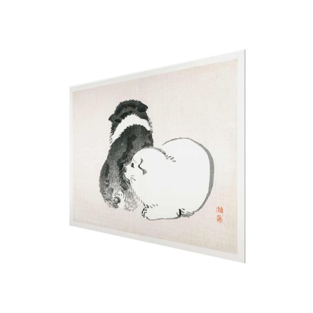 Bilder auf Glas Asiatische Vintage Zeichnung Schwarze und weiße Hündchen