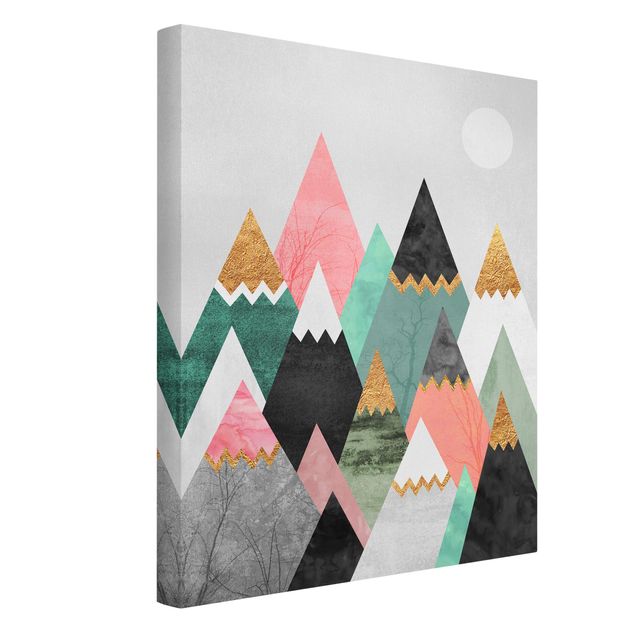 Leinwandbilder abstrakt Dreieckige Berge mit Goldspitzen
