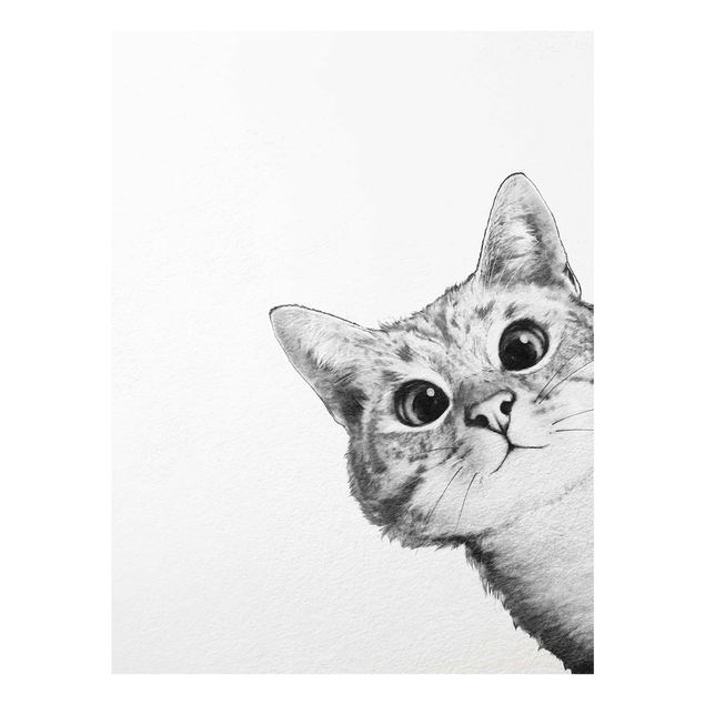 Glasbilder Tiere Illustration Katze Zeichnung Schwarz Weiß