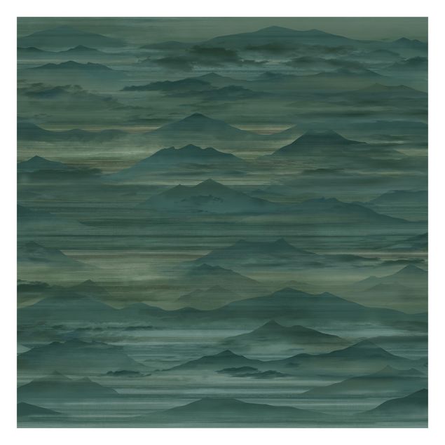 Wandtapete Design Berge im Nebel Grün