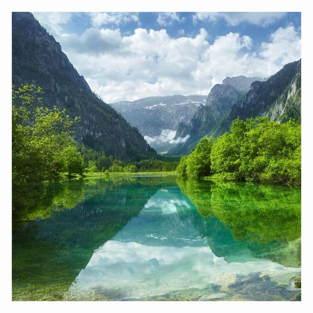 Fototapete grün Bergsee mit Spiegelung