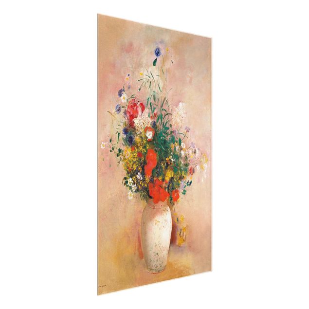 Natur Glasbilder Odilon Redon - Vase mit Blumen (rosenfarbener Hintergrund)