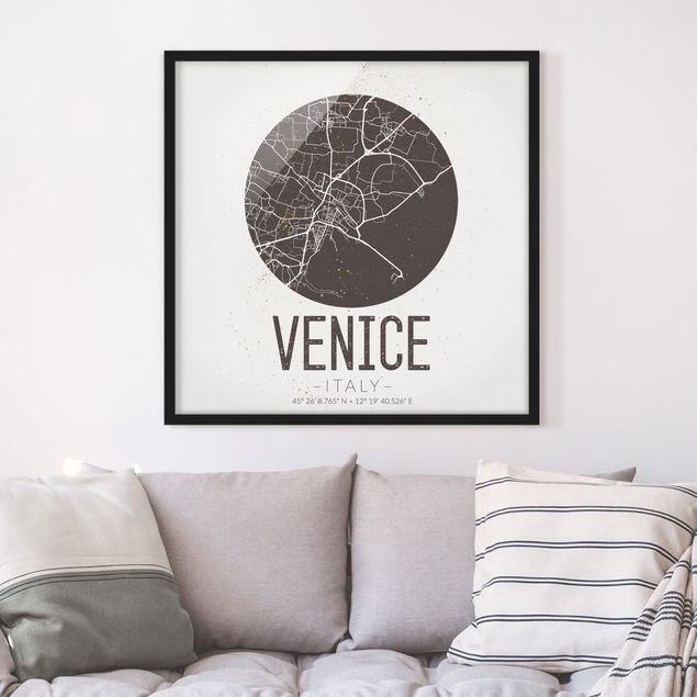 Sprüche Bilder mit Rahmen Stadtplan Venice - Retro