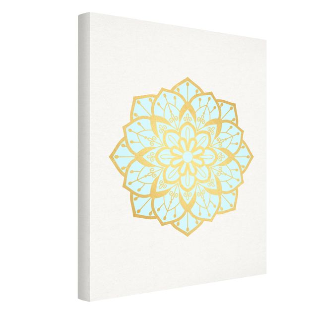 Leinwandbilder Mandala Illustration Blüte hellblau gold