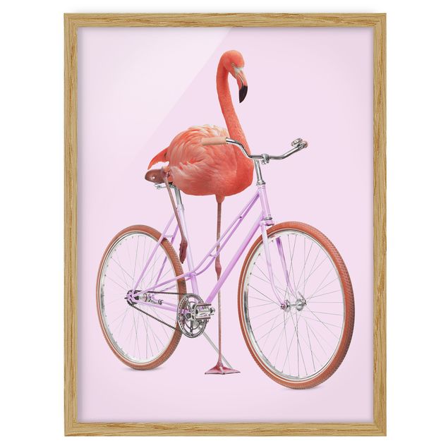 Bilder mit Rahmen Flamingo mit Fahrrad
