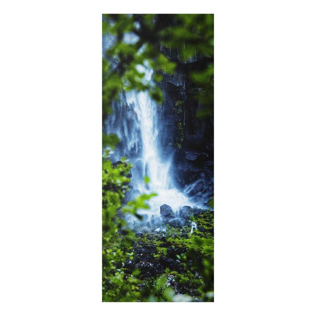 Glasbilder Grün Blick zum Wasserfall