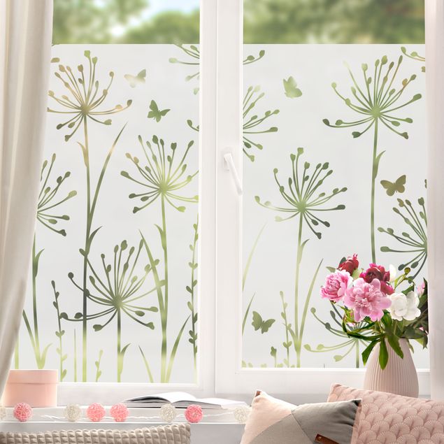 Fensterbilder Tiere Blütenwiese mit Schmetterlingen II