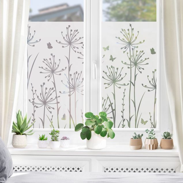 Fensterfolie Gräser Blütenwiese mit Schmetterlingen II