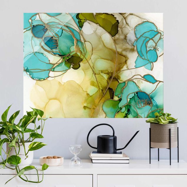 Wandbilder abstrakt Blumenfacetten in Aquarell