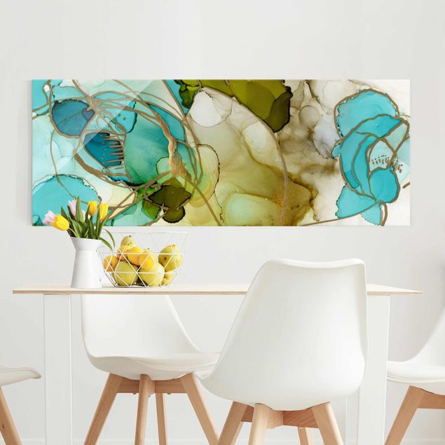 Wandbilder abstrakt Blumenfacetten in Aquarell
