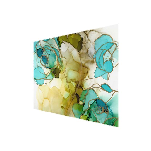 Glas Wandbilder Blumenfacetten in Aquarell