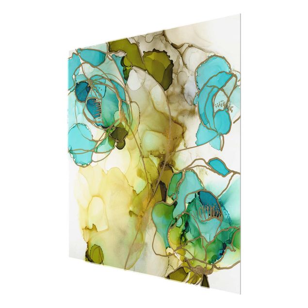 Glasbilder Blumenfacetten in Aquarell