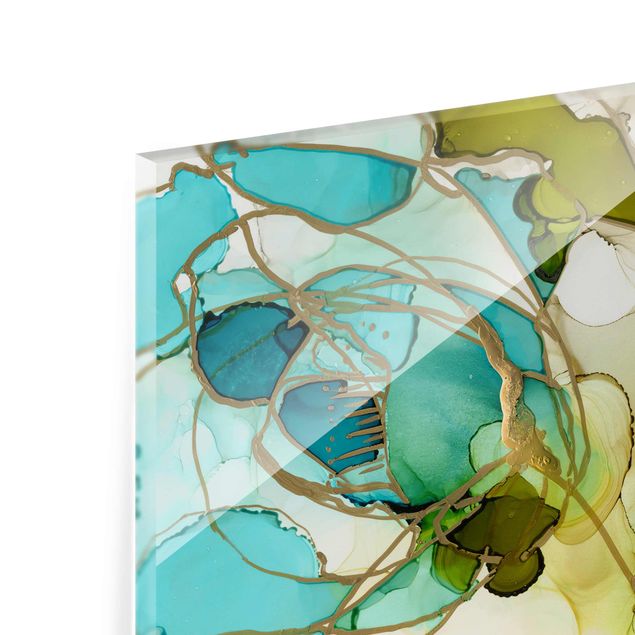 Glasbild - Blumenfacetten in Aquarell - Quadrat