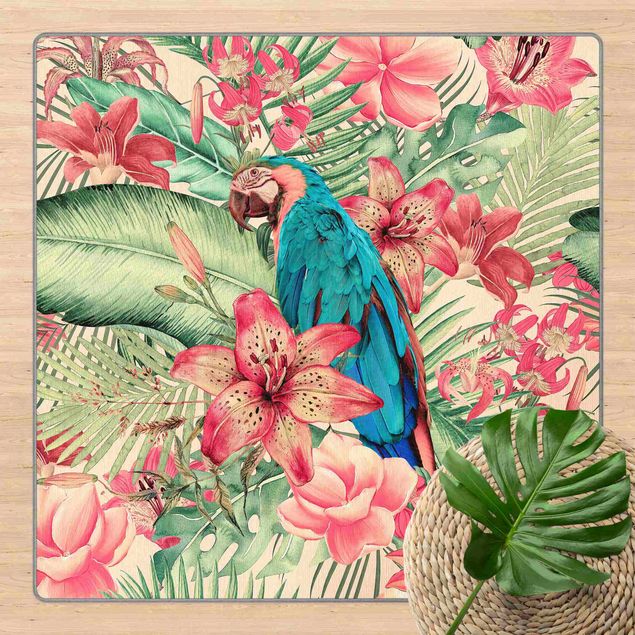Moderne Teppiche Blumenparadies tropischer Papagei