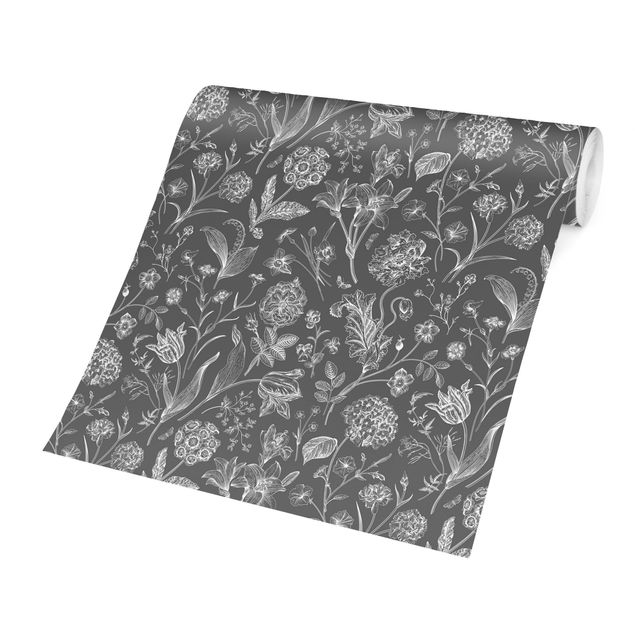Tapeten mit Muster Blumentanz auf Grau