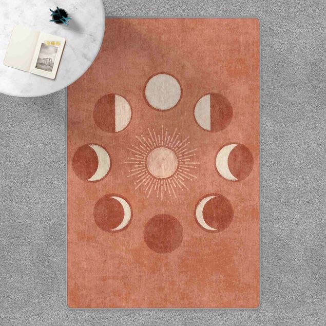 Teppich Vintage Boho Mondphasen mit Sonne