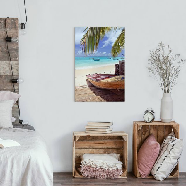 Leinwandbilder Karibik Boot unter Palmen