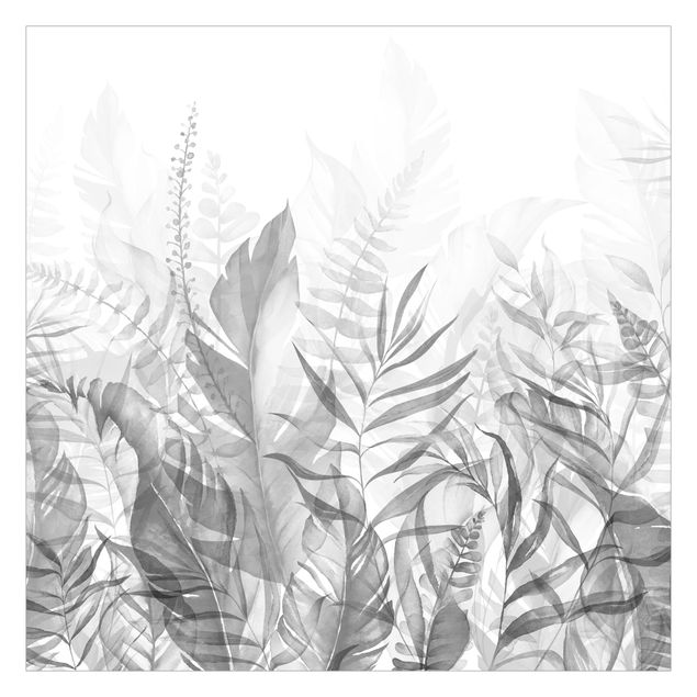 Tapete grau Botanik - Tropische Blätter Grau