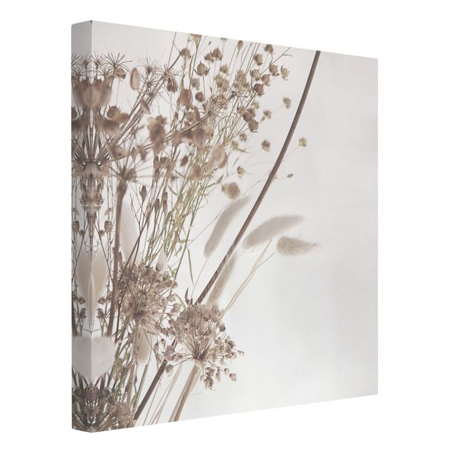 Leinwandbild Kunstdruck Bouquet aus Ziergras und Blüten