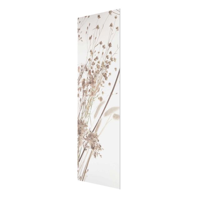 Glasbild - Bouquet aus Ziergras und Blüten - Hochformat