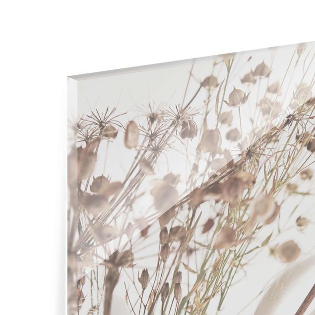 Glasbild - Bouquet aus Ziergras und Blüten - Quadrat