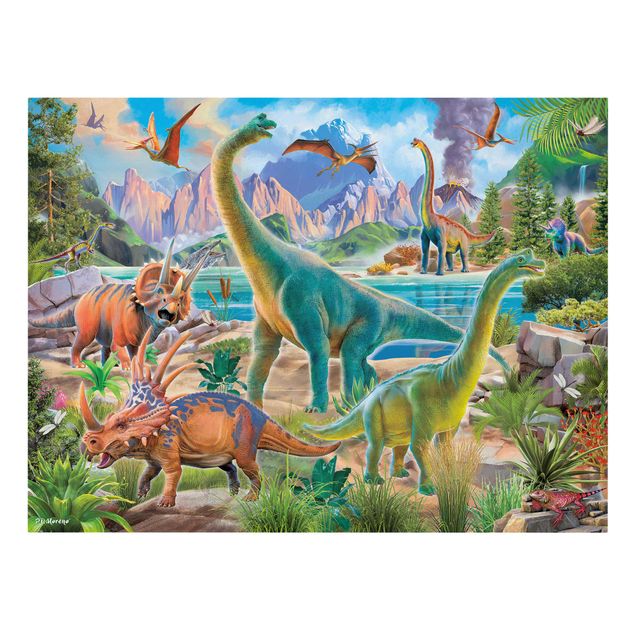 Leinwandbild - Brachiosaurus und Tricaterops - Querformat 4:3