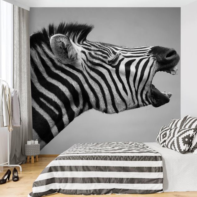 Fototapete Schwarz-Weiß Brüllendes Zebra II