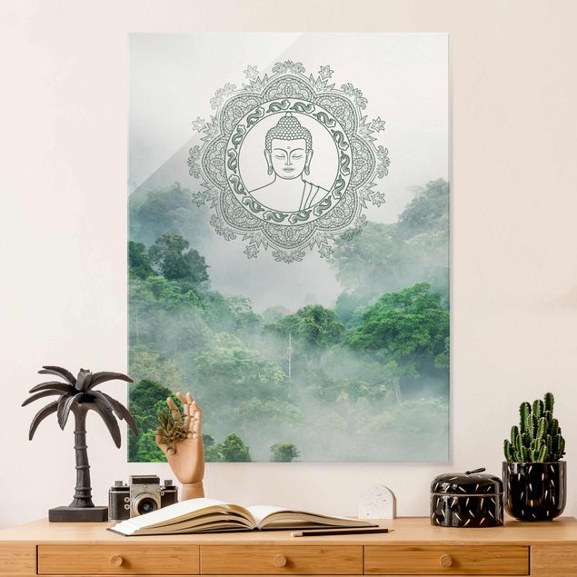 XXL Glasbilder Buddha Mandala im Nebel