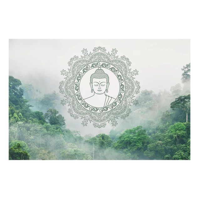 Glasbilder Buddha Mandala im Nebel