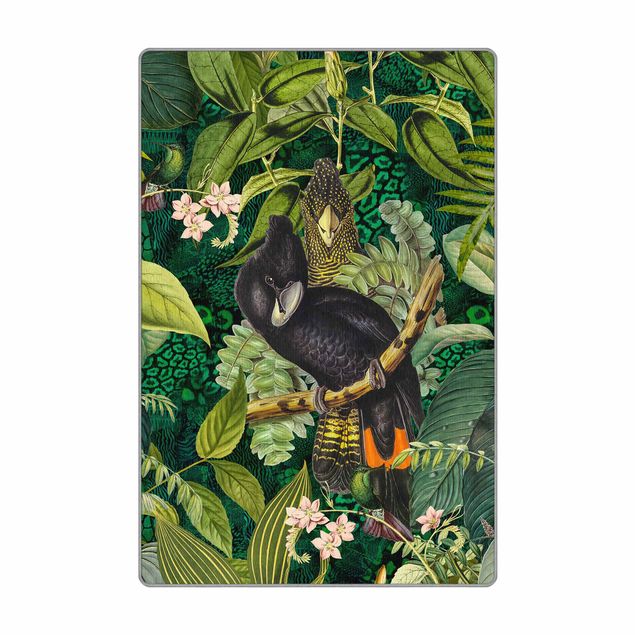 Teppich Natur Bunte Collage - Kakadus im Dschungel