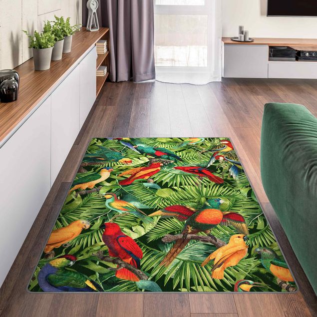 Teppiche Bunte Collage - Papageien im Dschungel