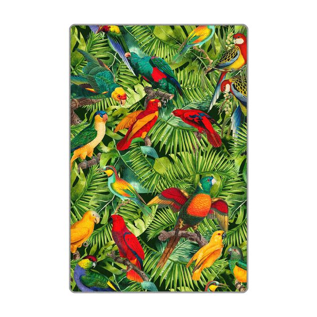 Teppich Natur Bunte Collage - Papageien im Dschungel