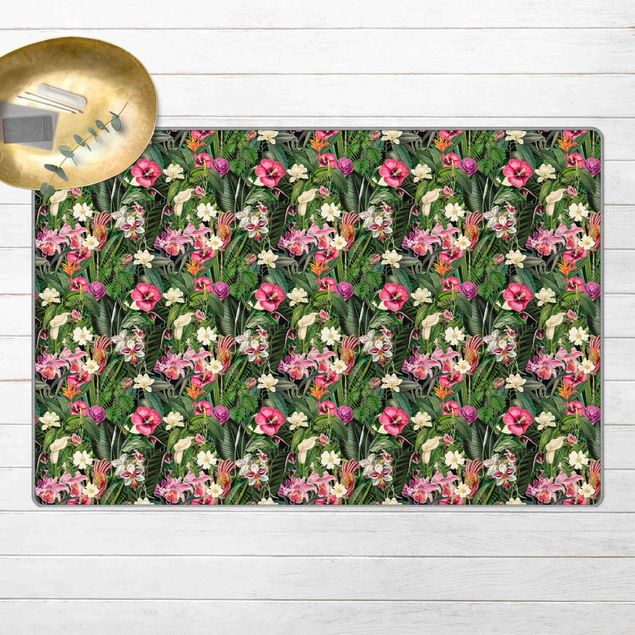 Moderne Teppiche Bunte tropische Blumen Collage