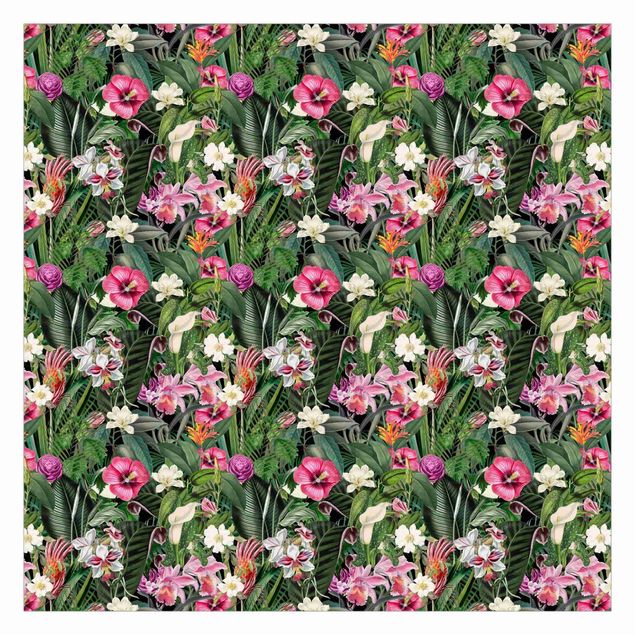 Wandtapete Design Bunte tropische Blumen Collage