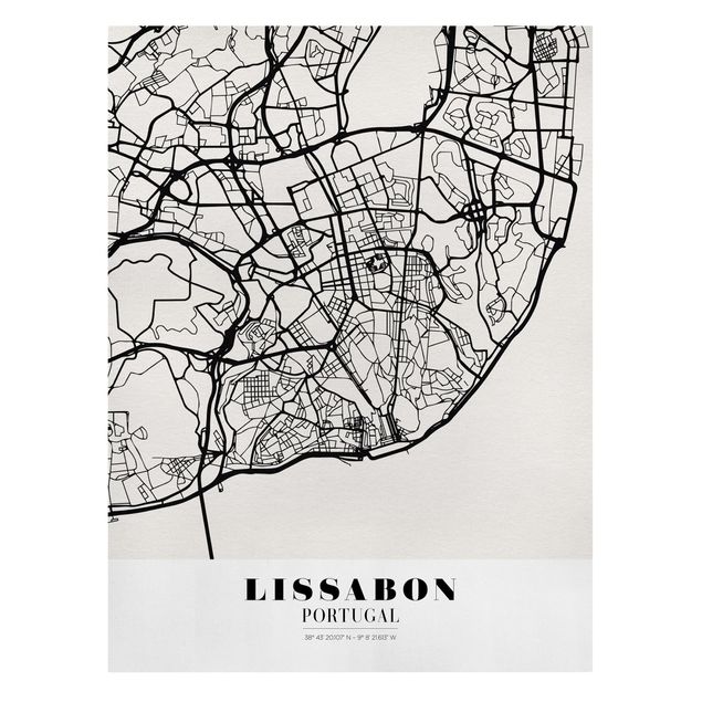 Moderne Leinwandbilder Wohnzimmer Stadtplan Lissabon - Klassik