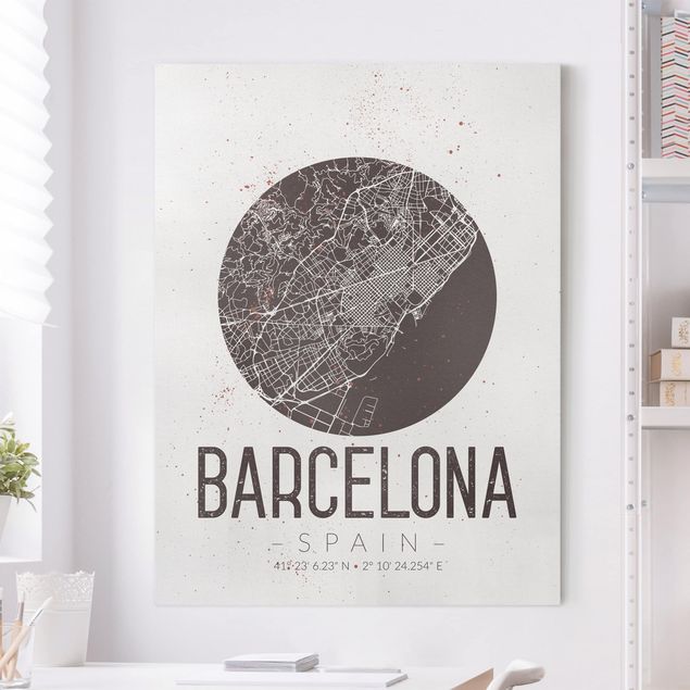 Leinwand Bilder XXL Stadtplan Barcelona - Retro