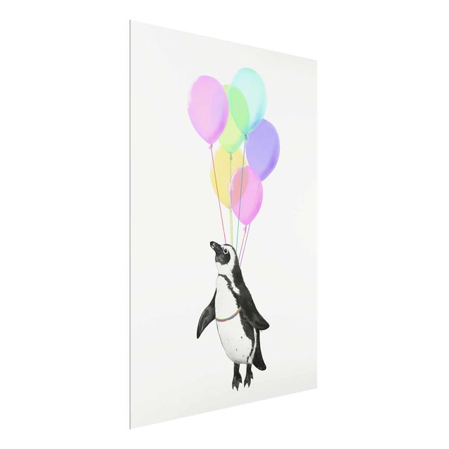 Glasbilder Tiere Illustration Pinguin Pastell Luftballons