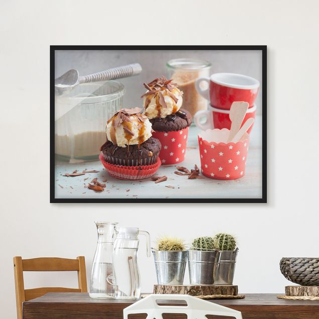 Wandbilder mit Rahmen Vintage Cupcakes mit Eis