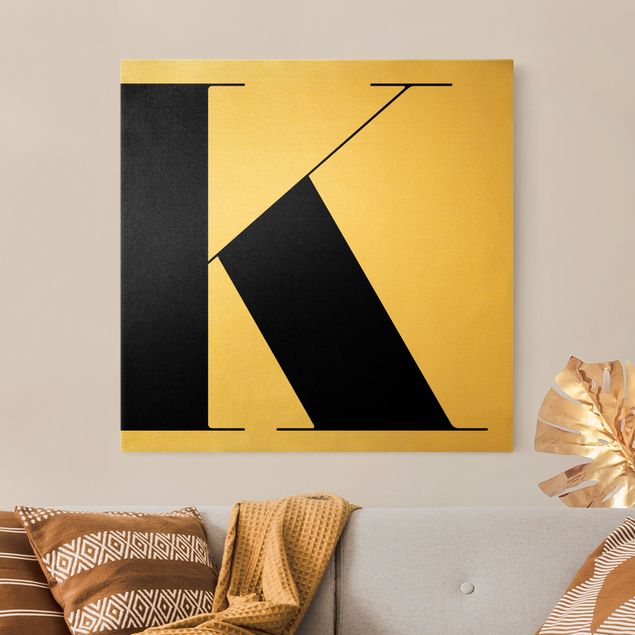 Leinwandbild Gold - Antiqua Letter K - Quadrat 1:1