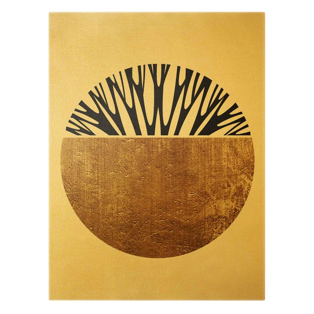 Leinwandbild Gold - Abstrakte Formen - Goldener Kreis - Hochformat 3:4