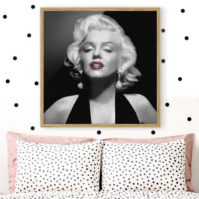 Schwarz-Weiß Bilder mit Rahmen Marilyn mit roten Lippen