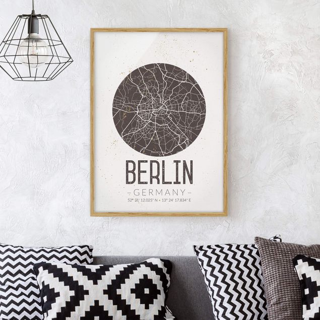 Gerahmte Bilder mit Sprüchen Stadtplan Berlin - Retro
