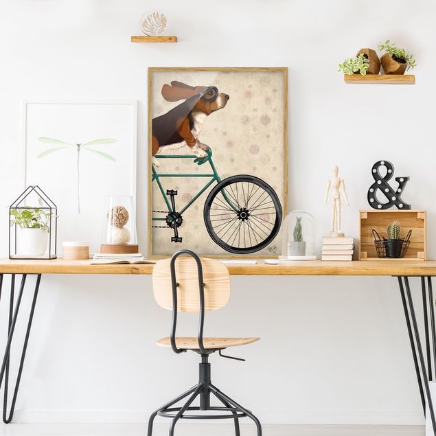 Kunstdruck Bilder mit Rahmen Radtour - Basset auf Fahrrad