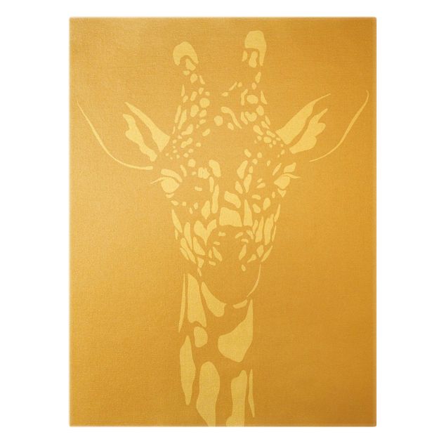 Leinwandbild Gold - Safari Tiere - Portrait Giraffe Beige - Hochformat 3:4