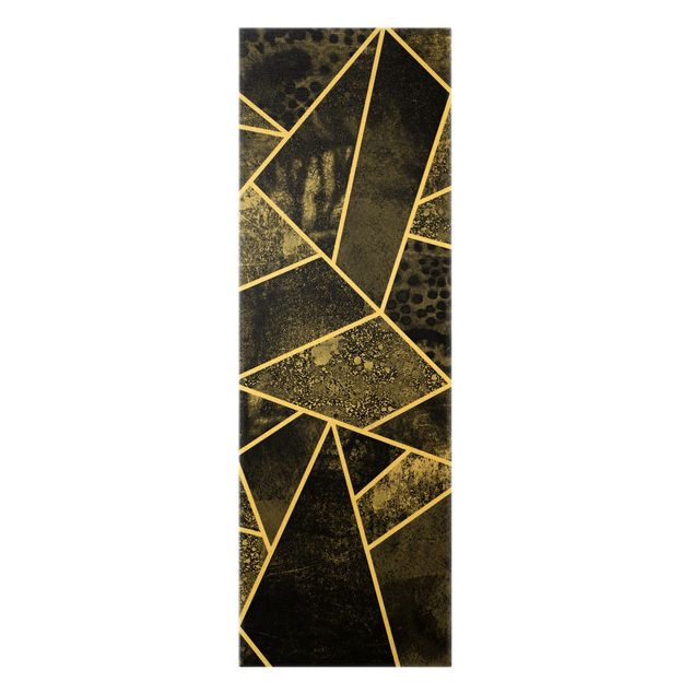 Leinwandbild Gold - Goldene Geometrie - Graue Dreiecke - Hochformat 1:3